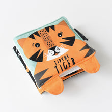 Load image into Gallery viewer, Tip Toe Tiger Baby&#39;s First Soft Book Wee Gallery Touch Textured Texture Soft Sensory Hand eye coordination hand eye co-ordination educational Book Black and white
