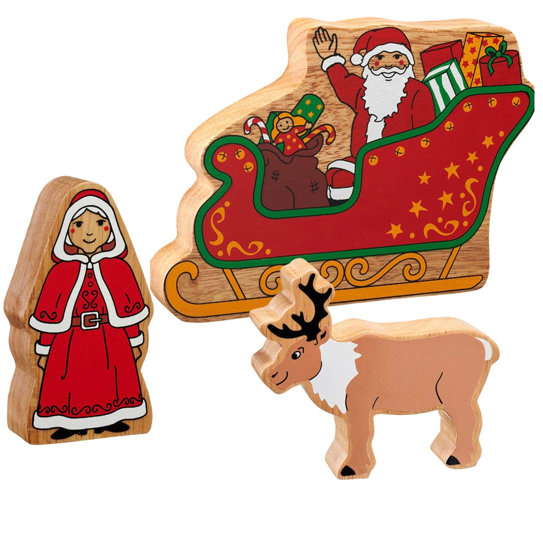 Santa in his sleigh, Mrs Claus and Reindeer