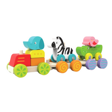 Load image into Gallery viewer, Happy Zoo Train Halilit Wooden Stacking Physical Play Hand eye coordination hand eye co-ordination Edushape Construction Blocks Animals
