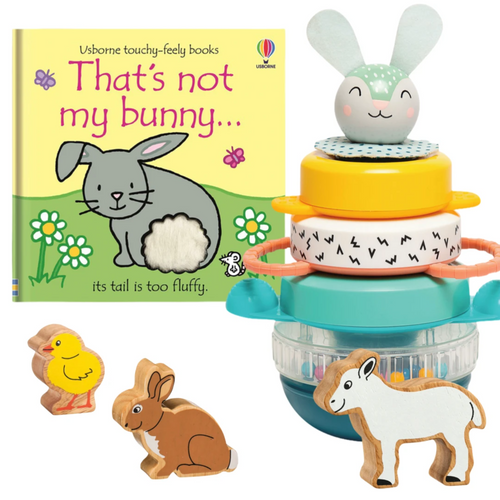 Usborne touchy feely book Thats not my bunny book Taf Toys Hunny Bunny Stacker, Lanka Kade Chick, Lanka Kade Bunny and Lanka Kade Lamb