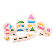 Load image into Gallery viewer, Rainbow Block Set Wooden TickiT Stacking Shapes Shape Sensory Hand eye coordination educational Construction Colour Blocks Balancing
