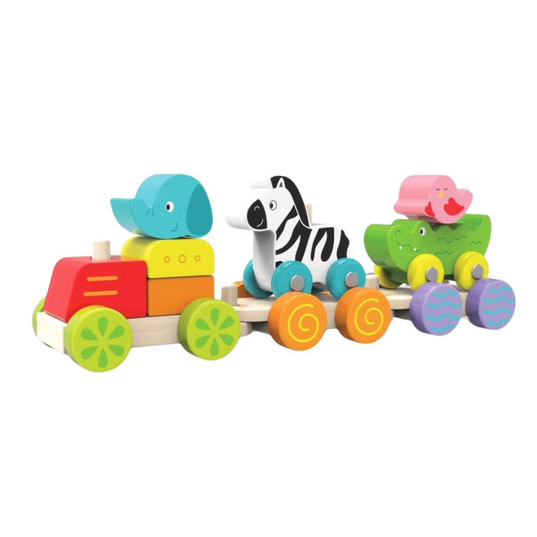 Happy Zoo Train Halilit Wooden Stacking Physical Play Hand eye coordination hand eye co-ordination Edushape Construction Blocks Animals