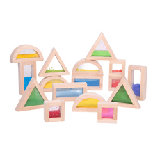 Load image into Gallery viewer, Sensory Block Set Wooden Water Touch TickiT Sound Shape Sensory Sand Glitter Filled educational Construction Colour Blocks Beads
