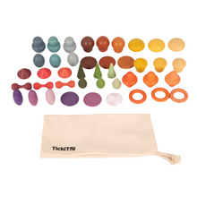 Load image into Gallery viewer, wooden tresure taster set, match, colours, wooden, trees, stones, tickit, egg, oval, disk, boulder, acorn, hoop, pickle, token, planet, cone, droplet, pickle, toggle, planet
