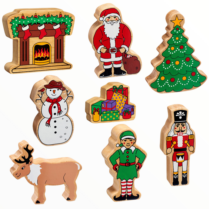 Lanka Kade christmas Santa, Reindeer, Elf, Nutcracker, Snowman, Christmas Tree, Stack of Presents and Fireplace with Stockings