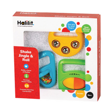 Load image into Gallery viewer, Musical Shapes Gift Set Halilit Sound Shapes Shaker set Sensory Rattle Musical Music Hand eye coordination hand eye co-ordination Haililit educational Creativity Creative Colour Bell

