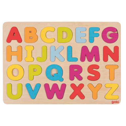 Goki wooden alphabet puzzle learn the alphabet letters and colours wooden toys