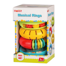 Load image into Gallery viewer, Musical Rings Sound Shapes Shape set Sensory Rattle Musical Music Hand eye coordination hand eye co-ordination Halilit educational Construction Colour Bell Beads
