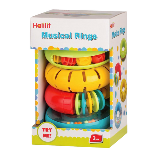 Musical Rings Sound Shapes Shape set Sensory Rattle Musical Music Hand eye coordination hand eye co-ordination Halilit educational Construction Colour Bell Beads