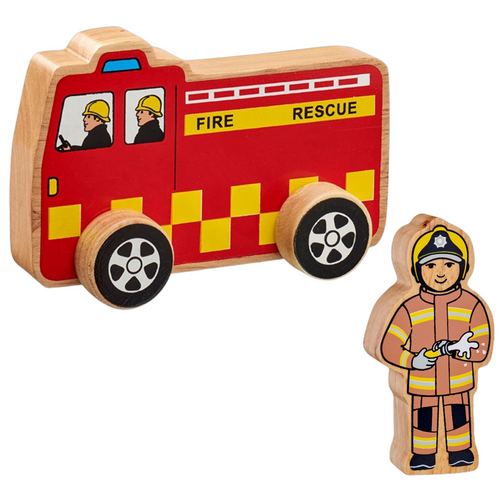 Lanka Kade Fire Engine push along fire fighter wooden toy